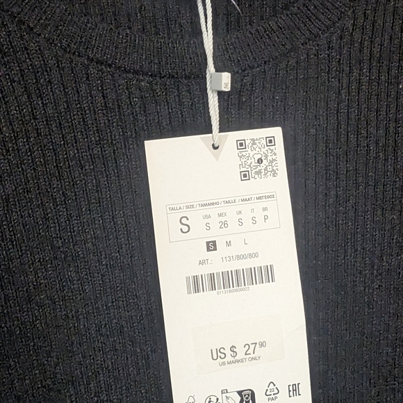 Zara Black Ruffle Hem Ribbed Crop Top - Picture 5 of 7